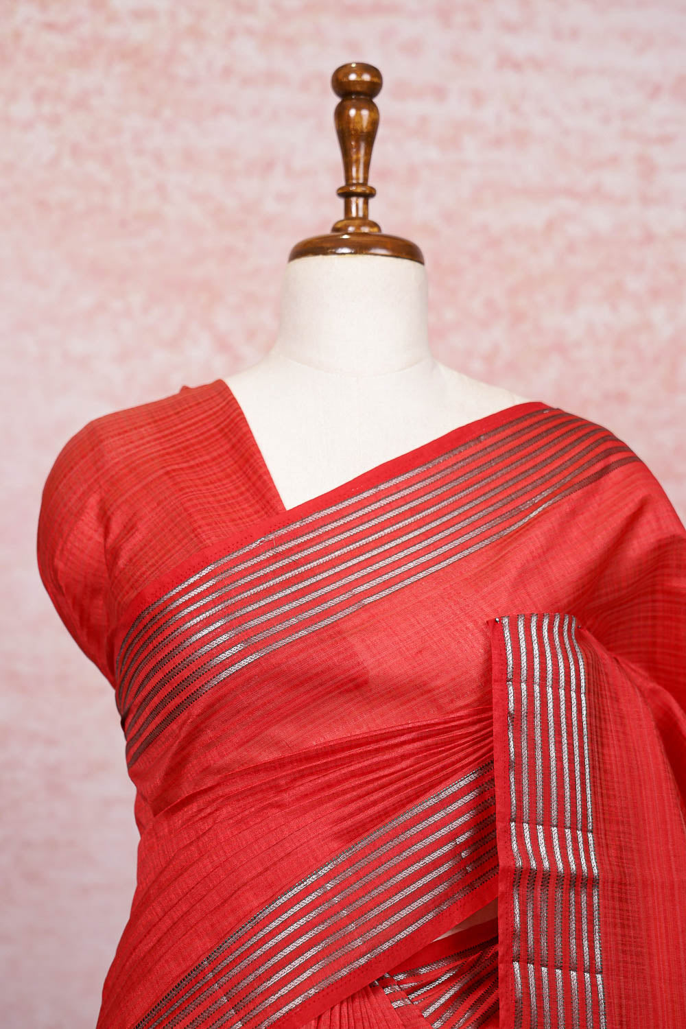 Red Semi Tussar Saree