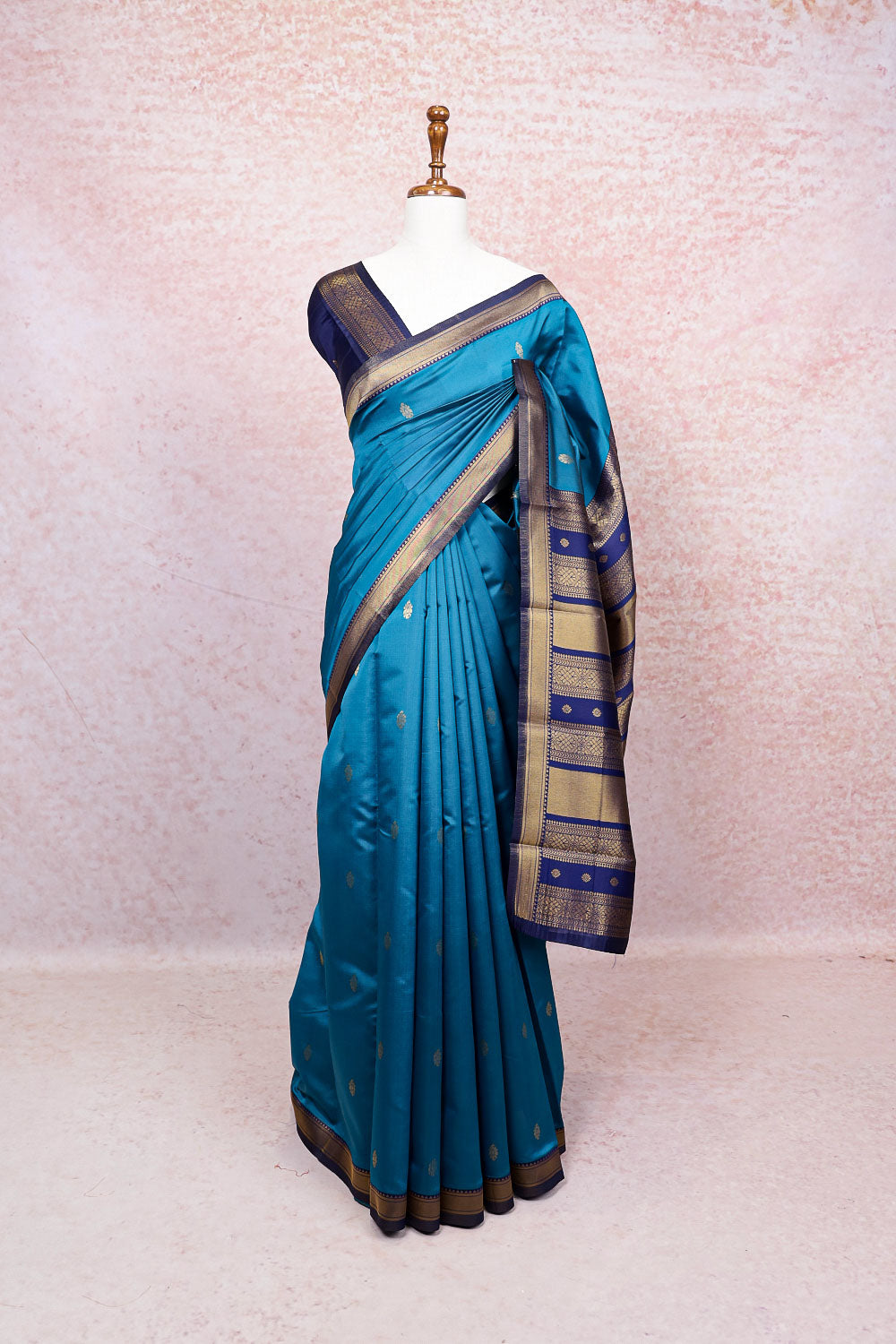 Peacock Blue Semi Silk Saree