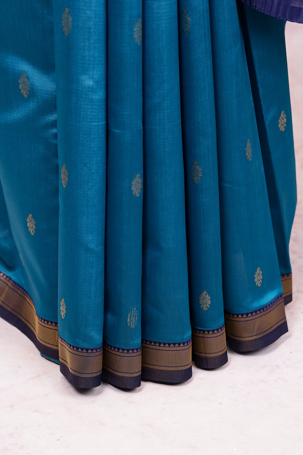 Peacock Blue Semi Silk Saree