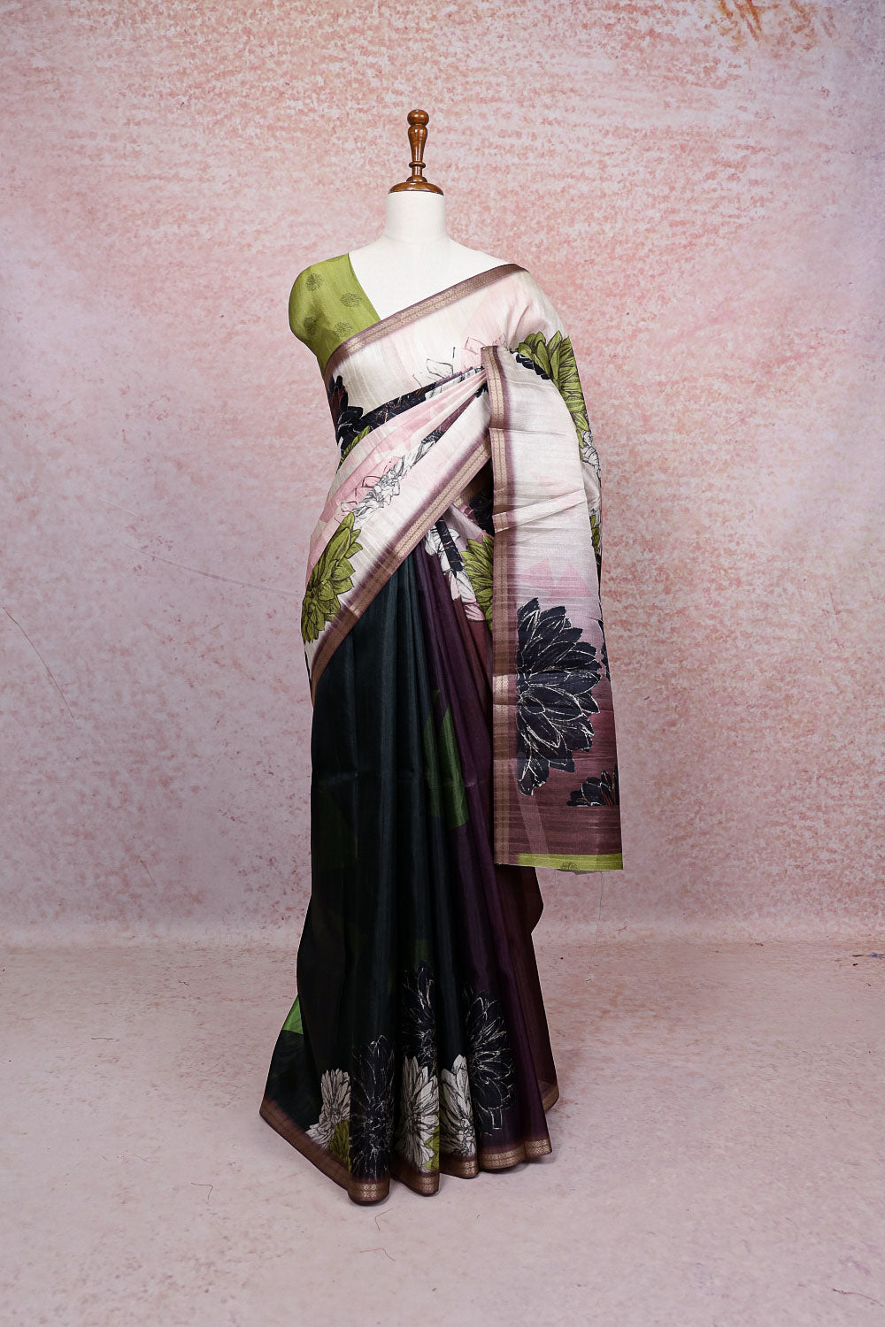 Cream Semi Tussar Saree