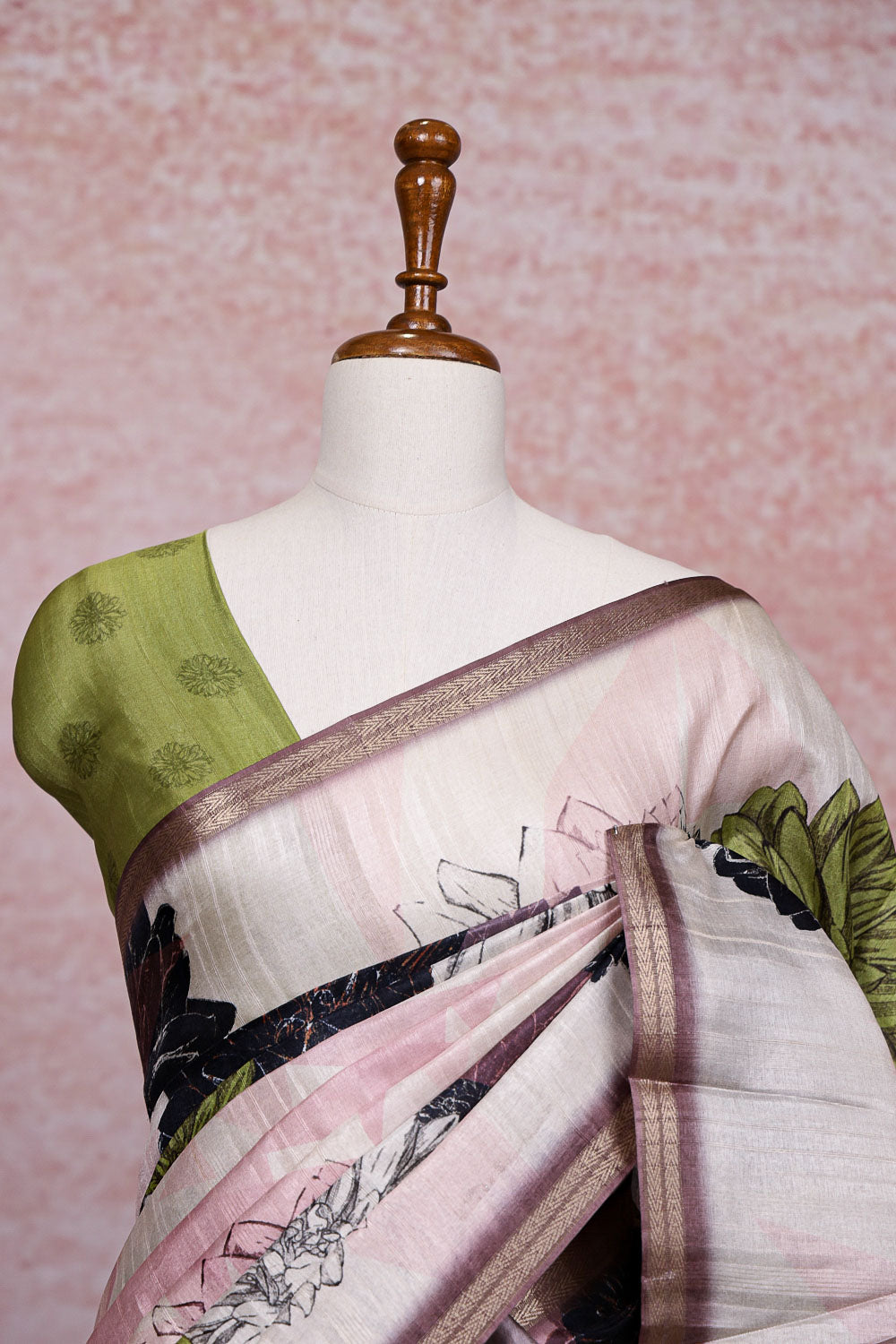 Cream Semi Tussar Saree