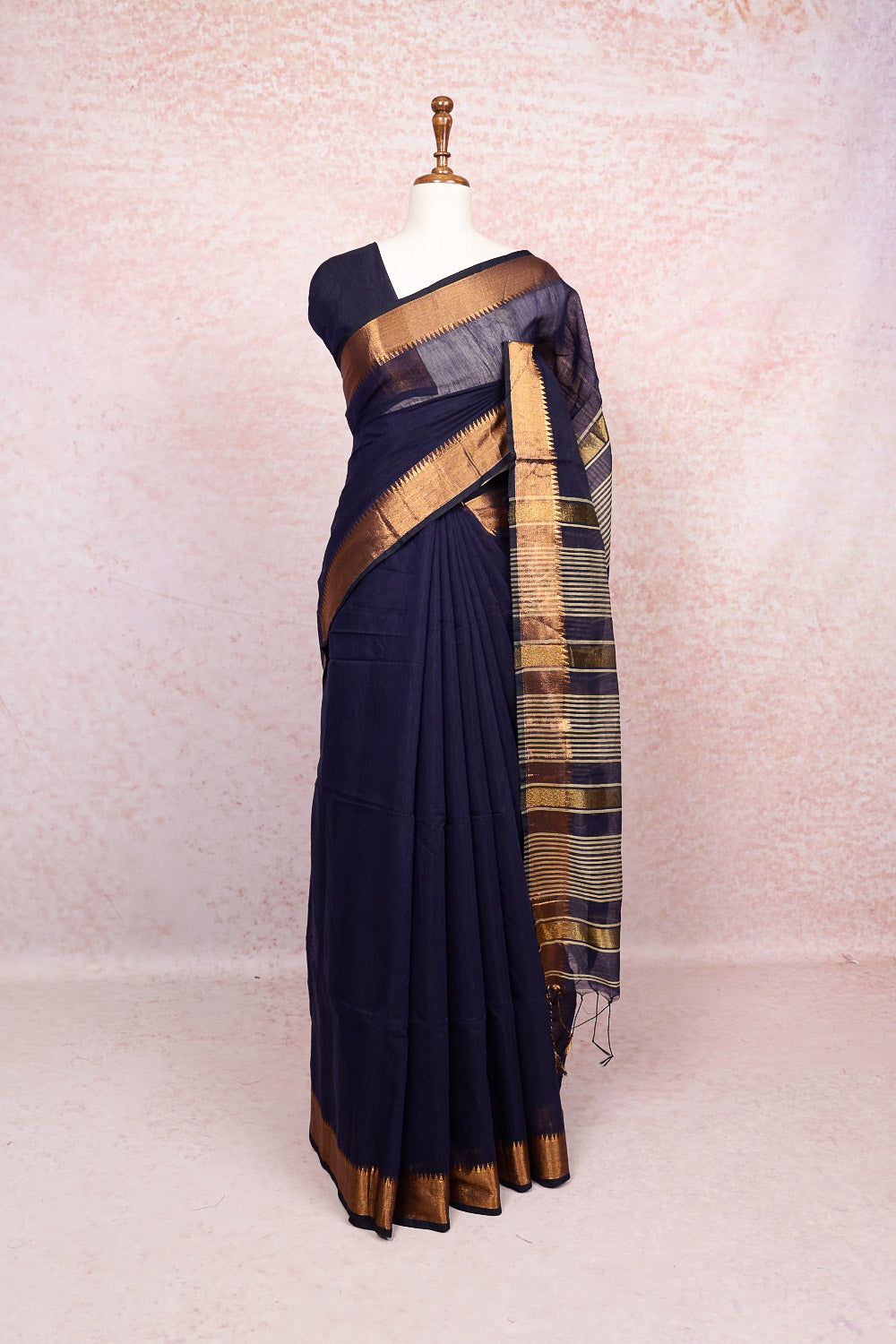 Navy Blue Cotton Saree