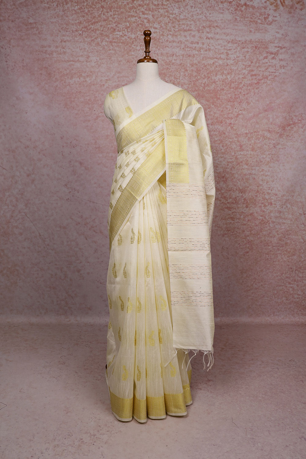 Cream Semi Jute Saree