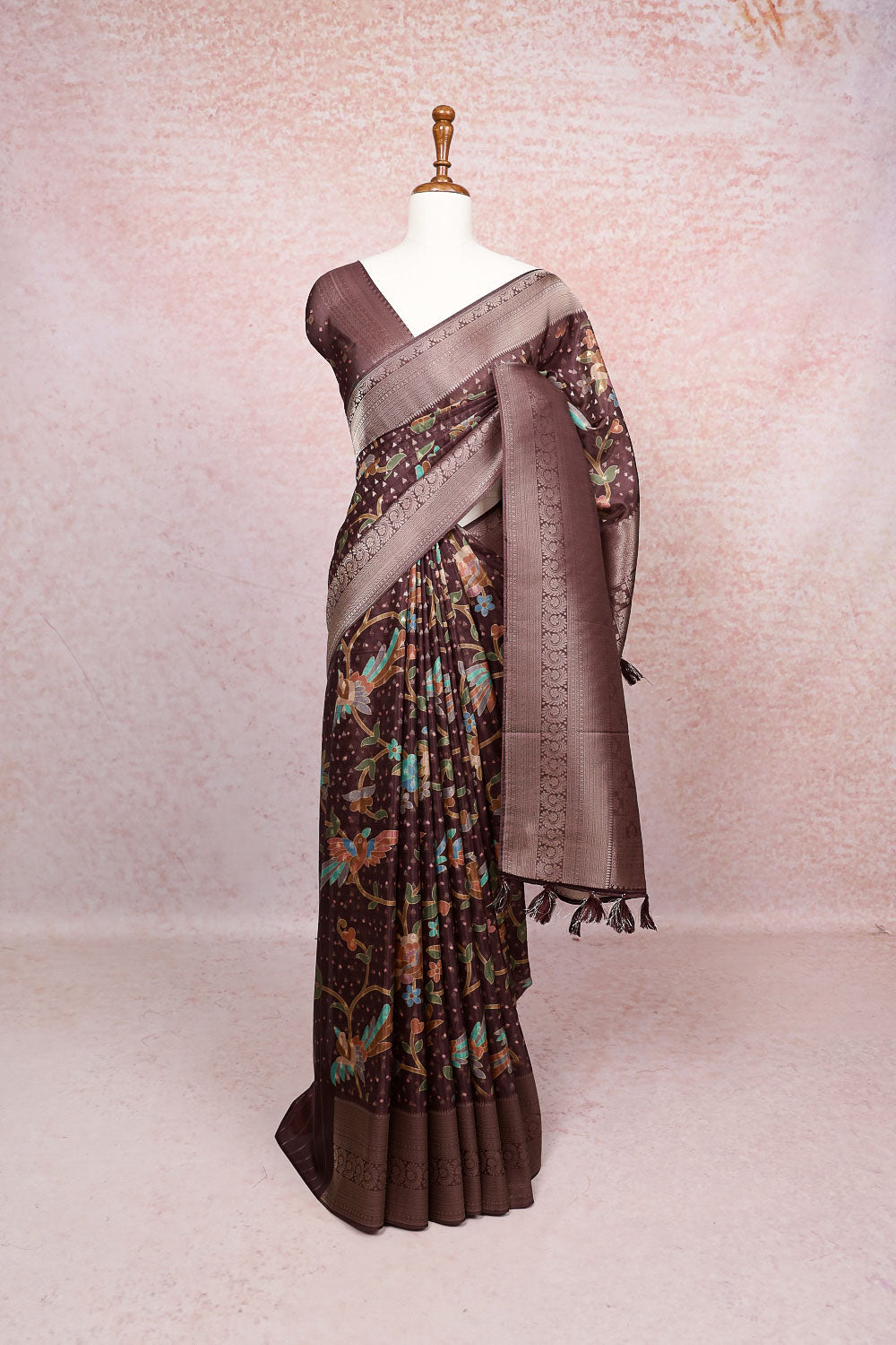 Coffee Brown Semi Silk Saree