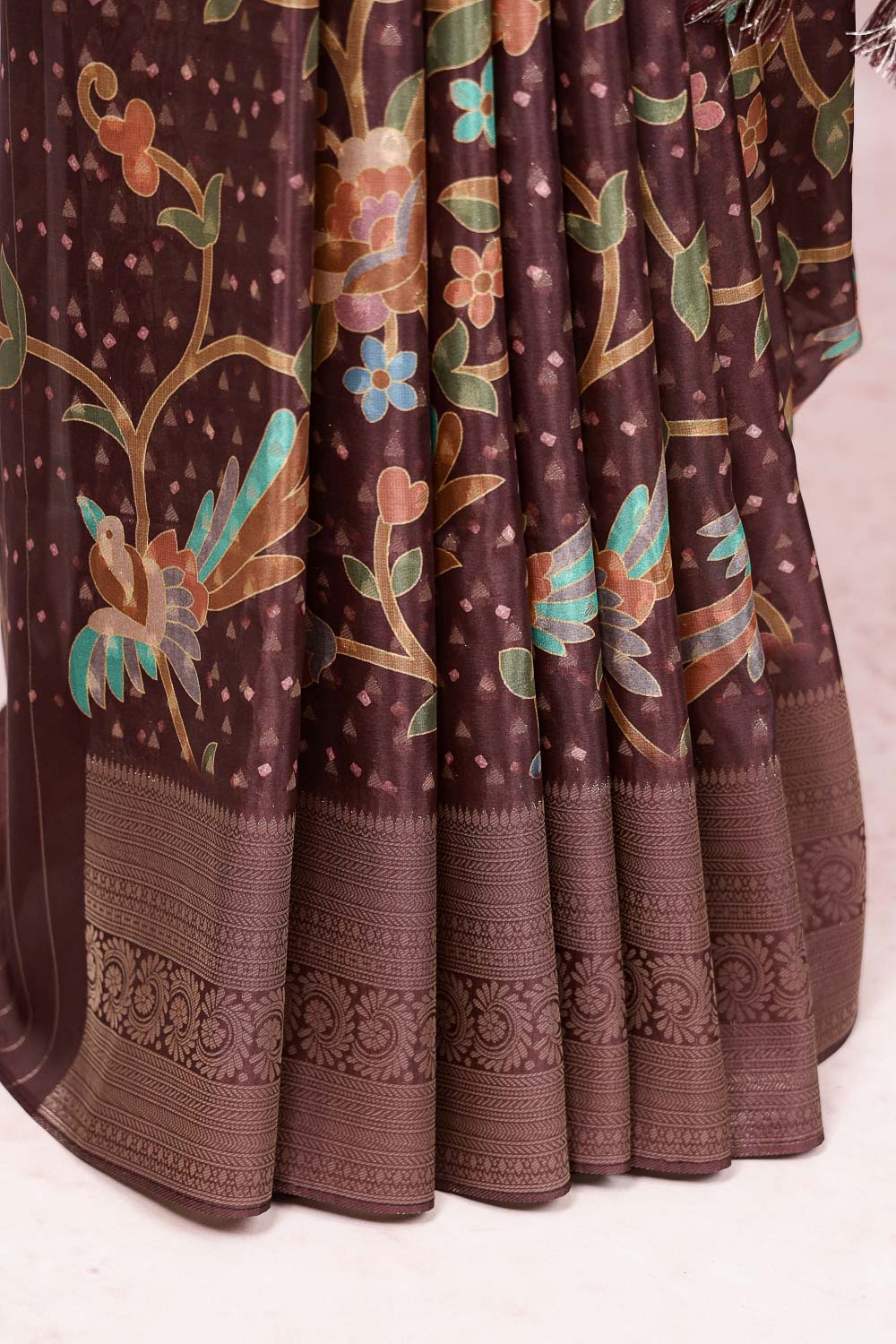 Coffee Brown Semi Silk Saree