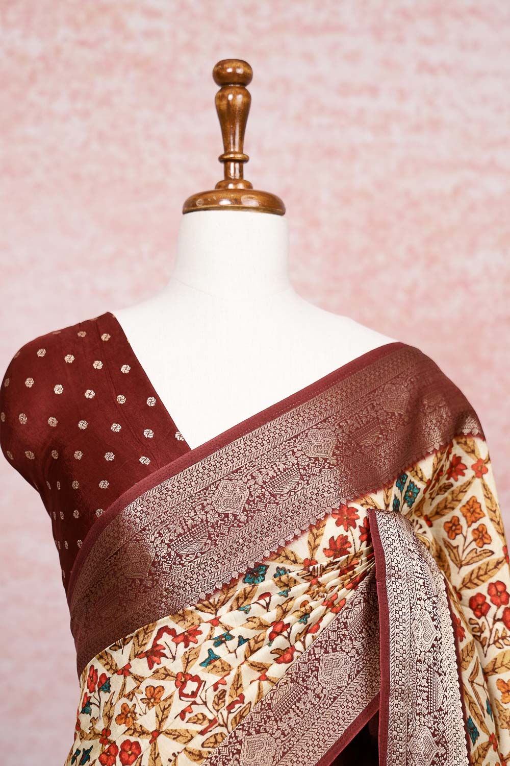 Cream Crepe Saree
