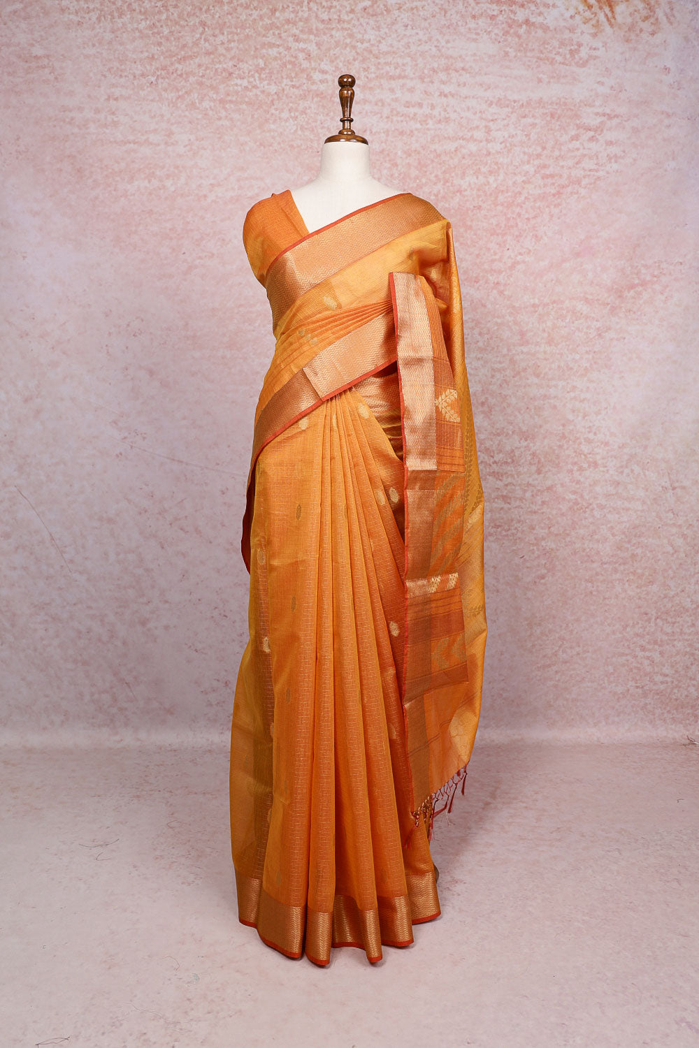 Orange Tussar Silk Saree