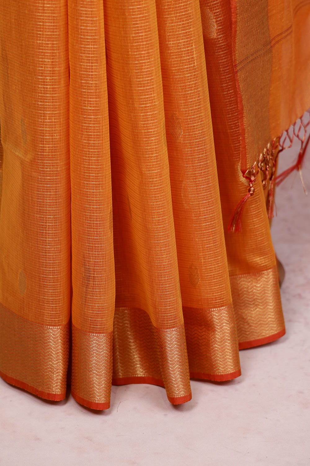 Orange Tussar Silk Saree