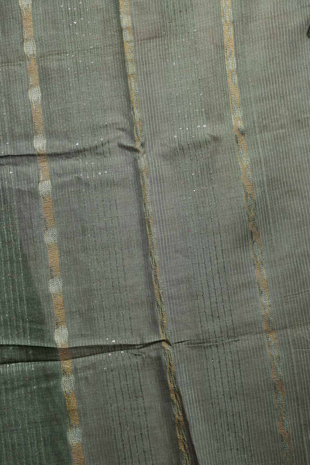 Dark Green Tussar Silk Saree