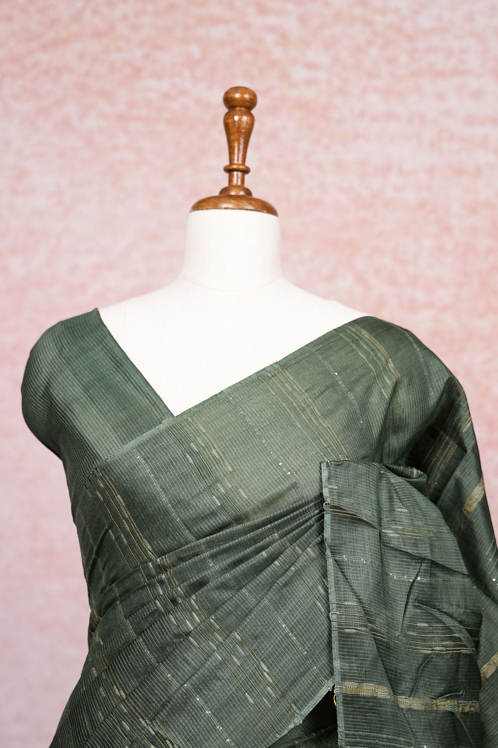Dark Green Tussar Silk Saree