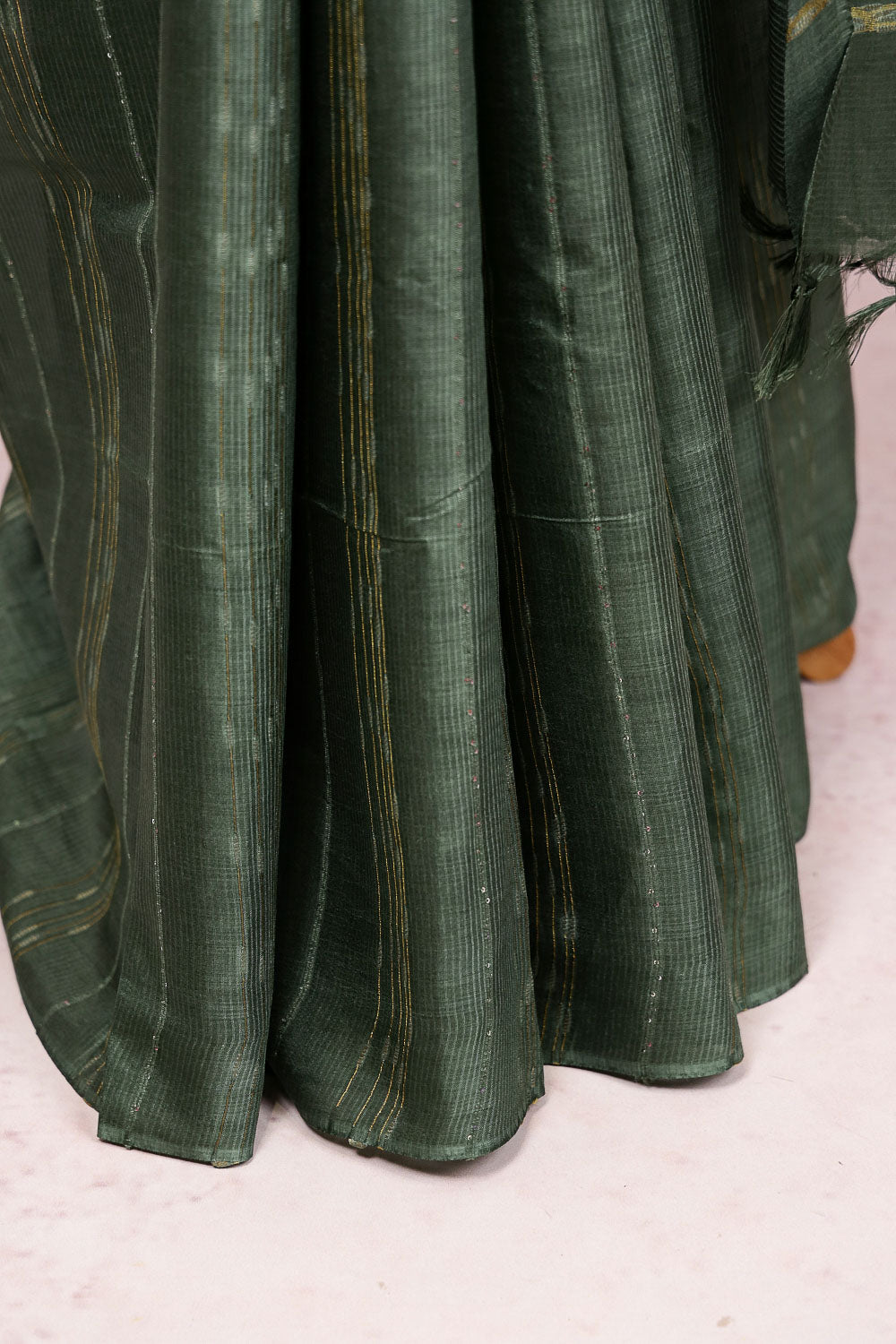 Dark Green Tussar Silk Saree