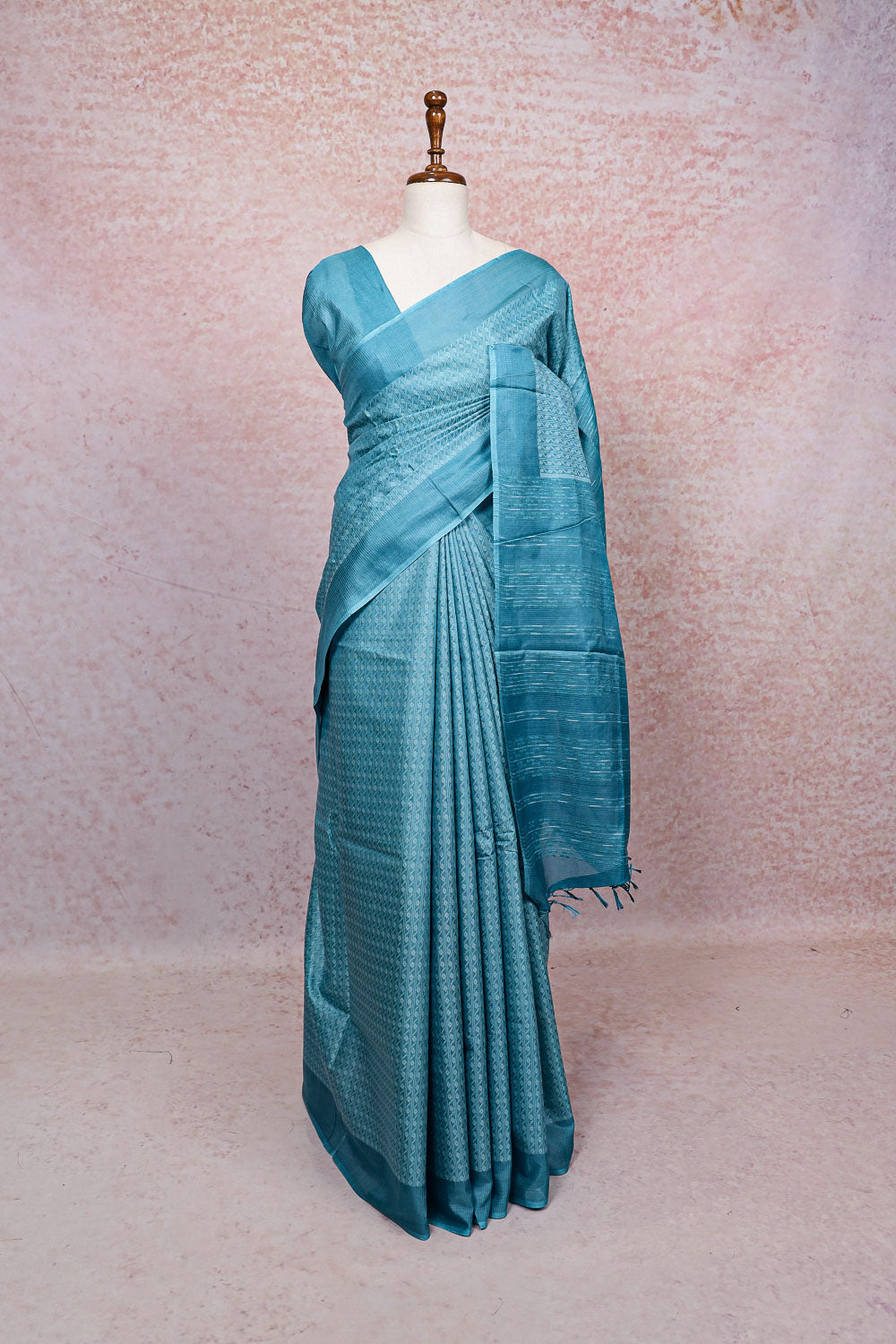 Blue Semi Tussar Silk Saree