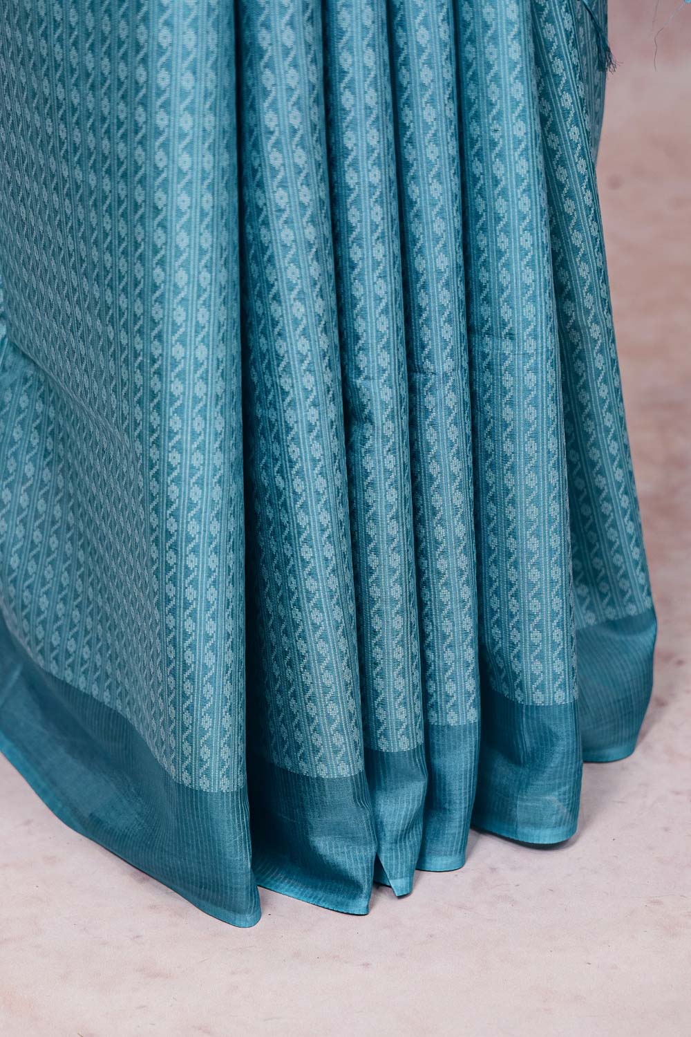 Blue Semi Tussar Silk Saree