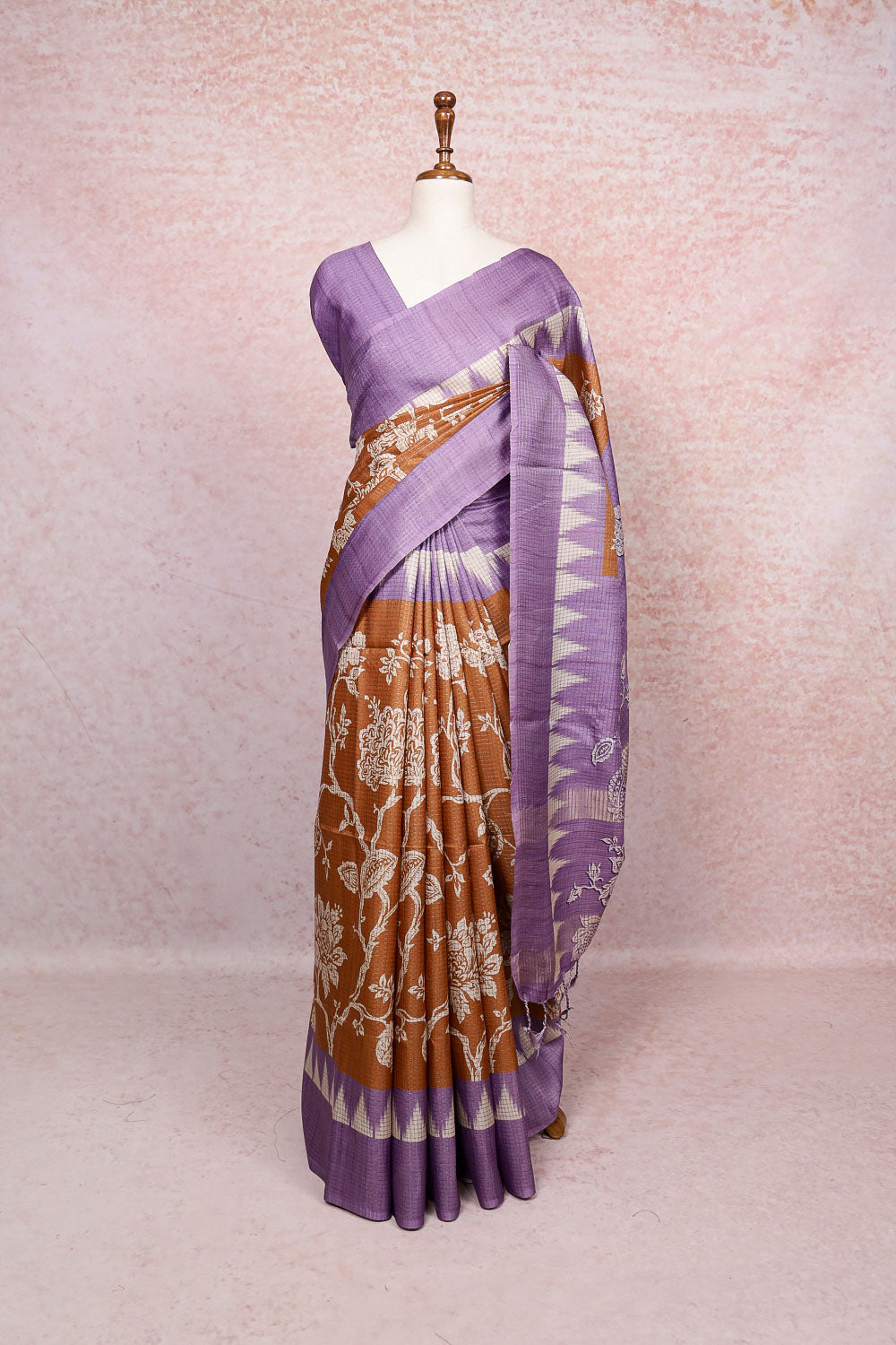 Rust Color Semi Tussar Saree