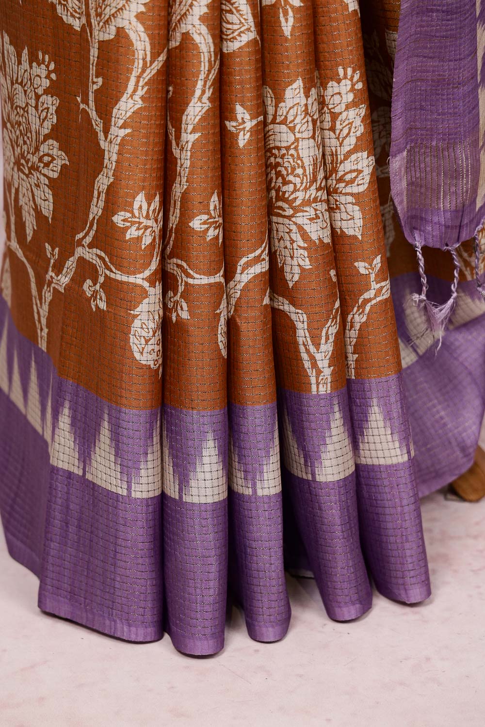 Rust Color Semi Tussar Saree