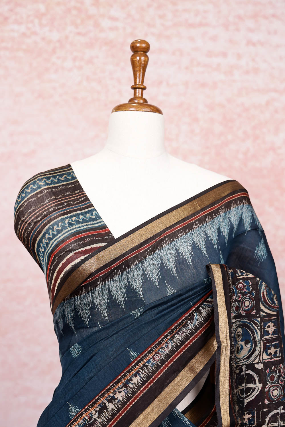 Dark Teal Blue Semi Chanderi Saree