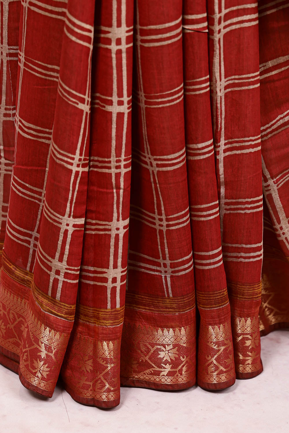 Reddish Maroon Semi Chanderi Saree