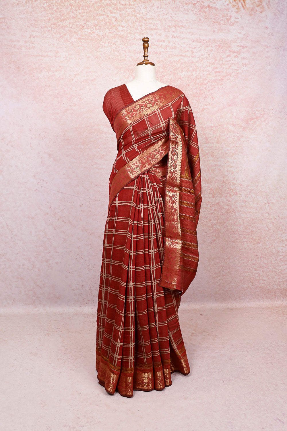 Reddish Maroon Semi Chanderi Saree