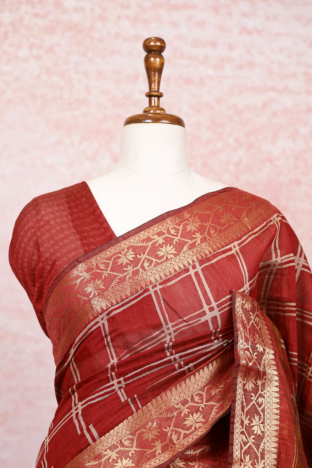Reddish Maroon Semi Chanderi Saree