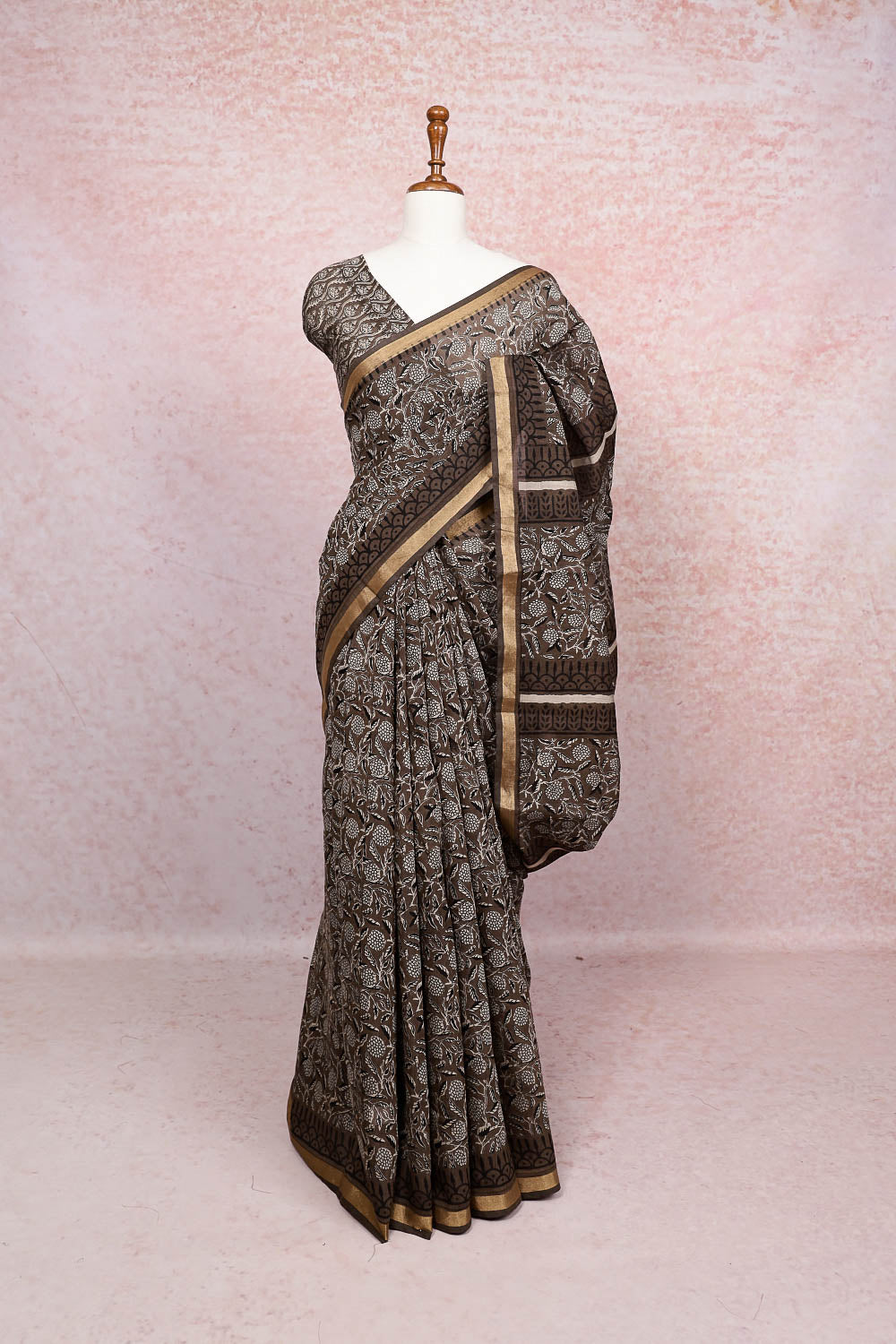 Brown Semi Chanderi Saree