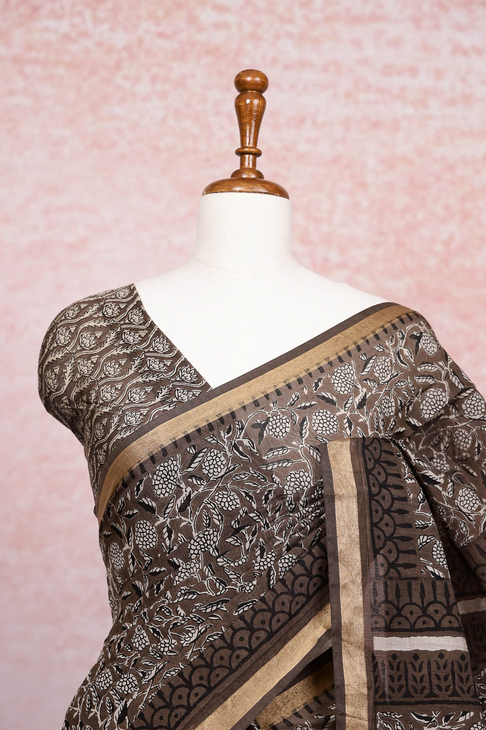 Brown Semi Chanderi Saree