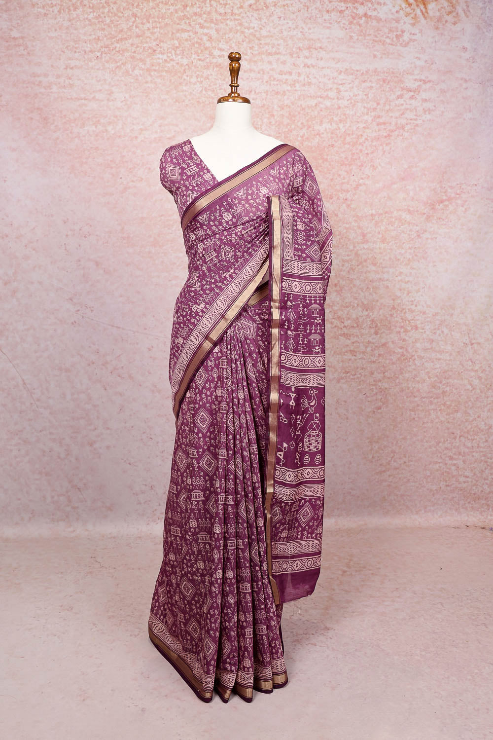 Onion Pink Semi Chanderi Saree