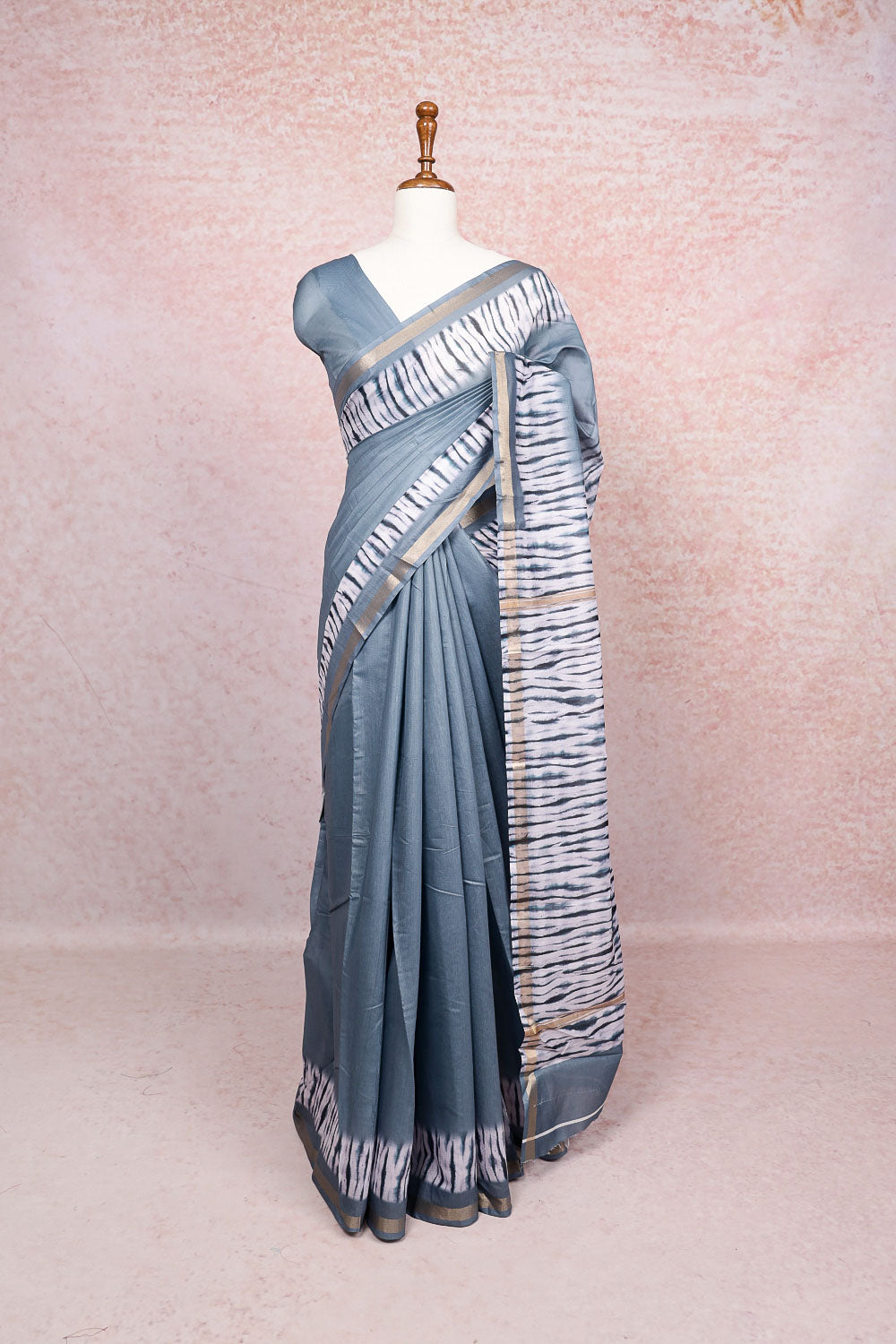 Dusty Blue Semi Chanderi Saree