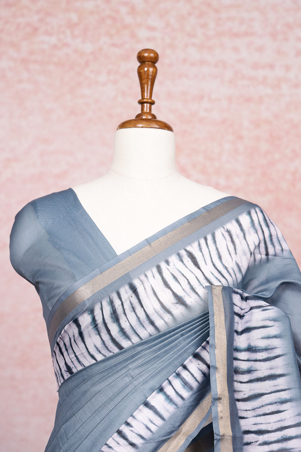 Dusty Blue Semi Chanderi Saree