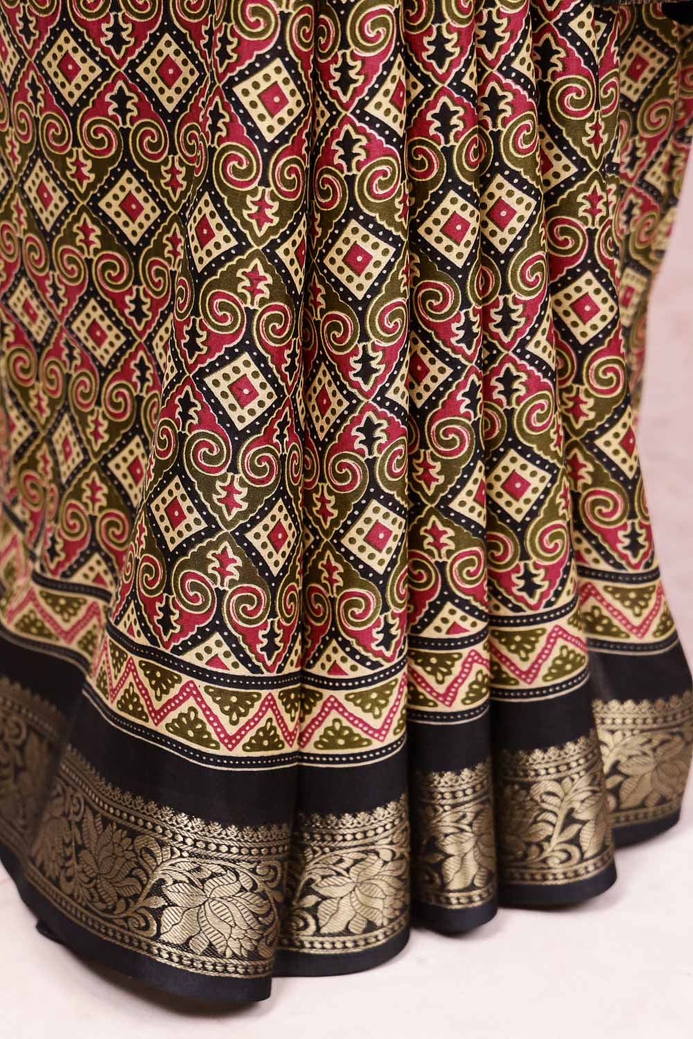 Olive Green Semi Silk Saree