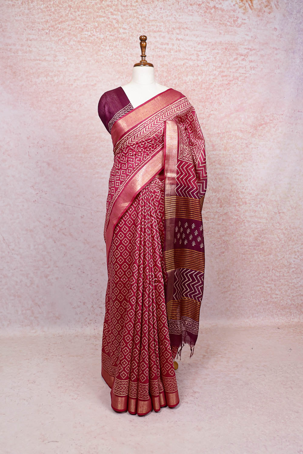 Magenta Semi Jute Saree