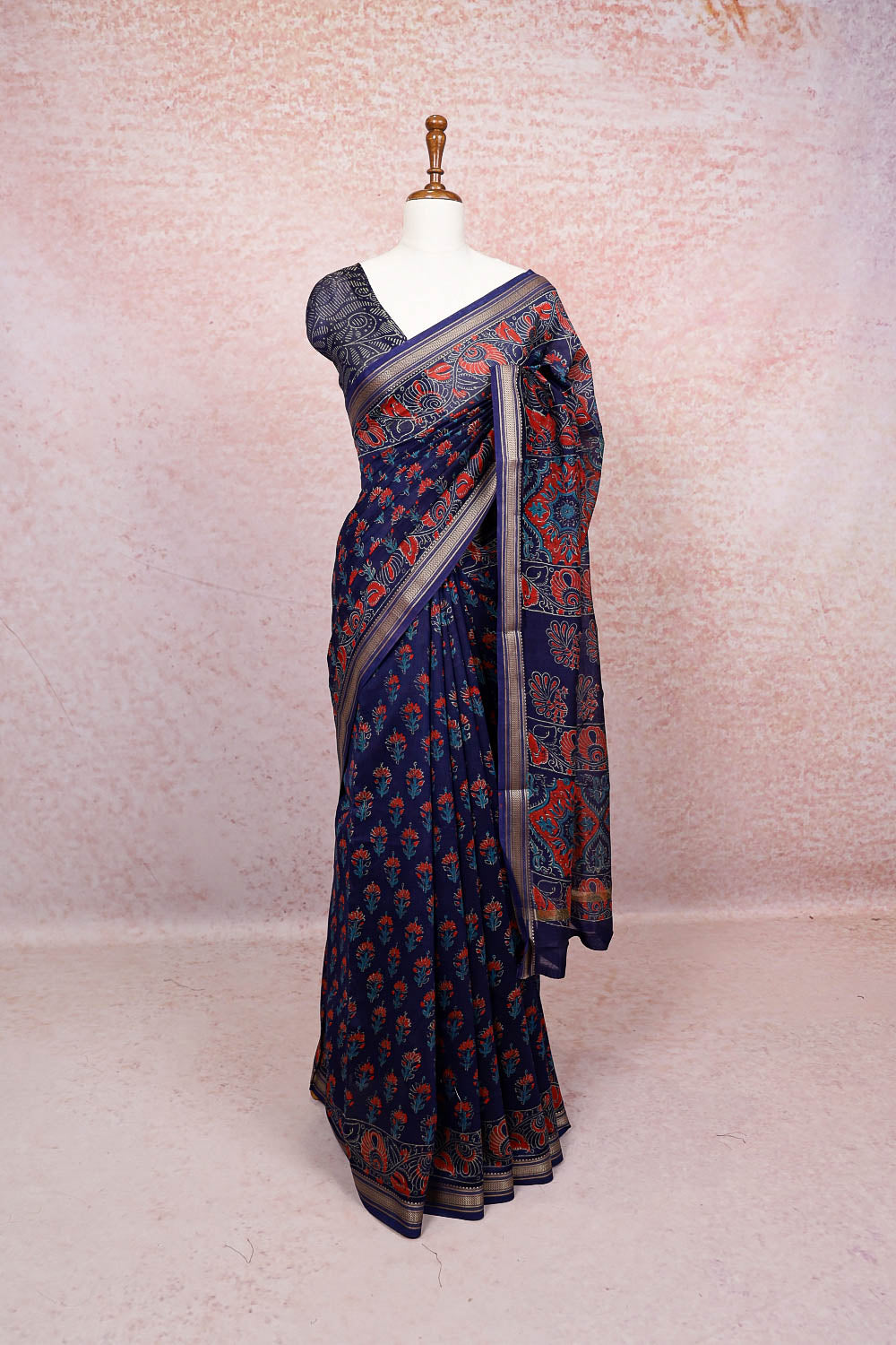Blue Semi Chanderi Saree