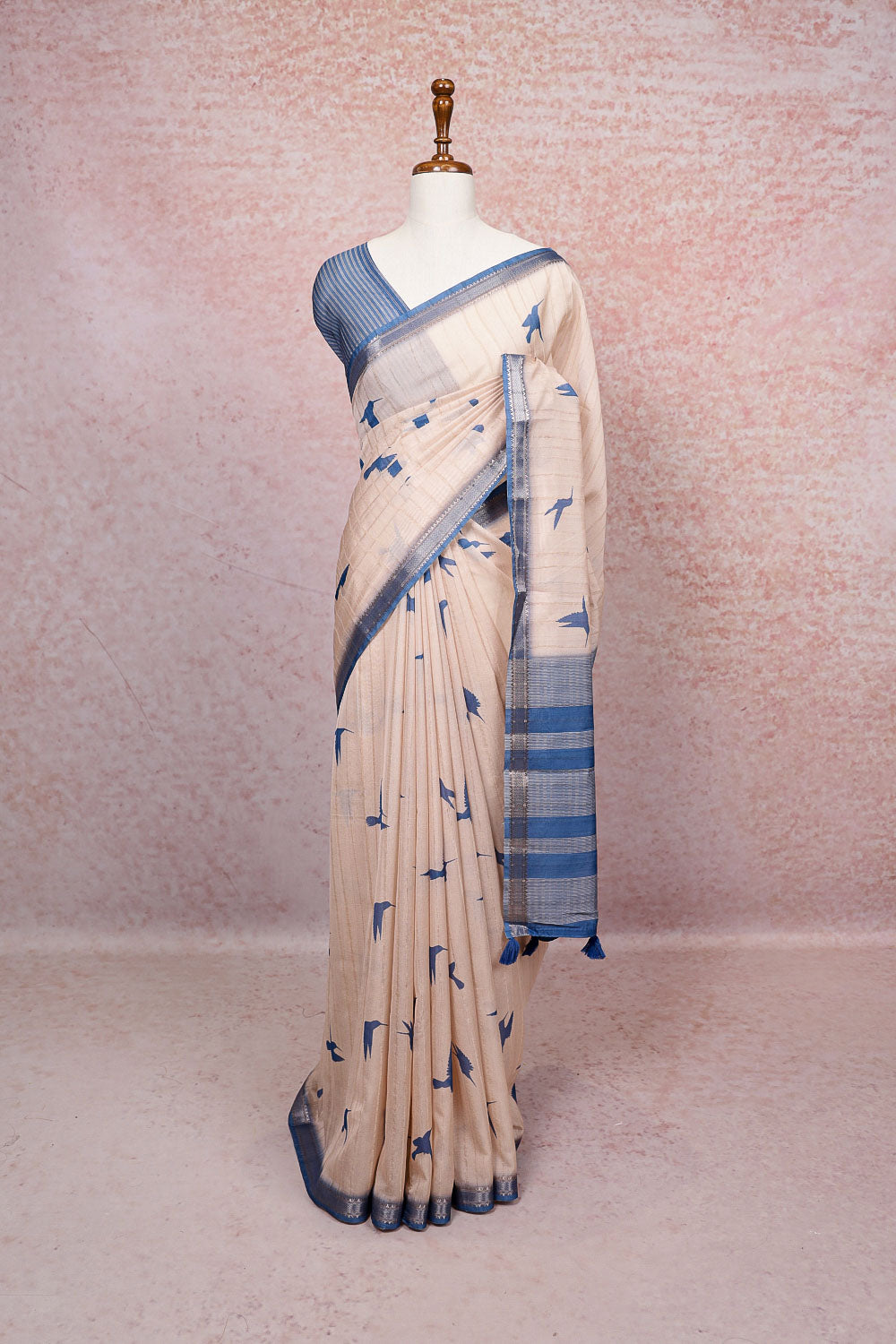 Cream Semi Tussar Saree