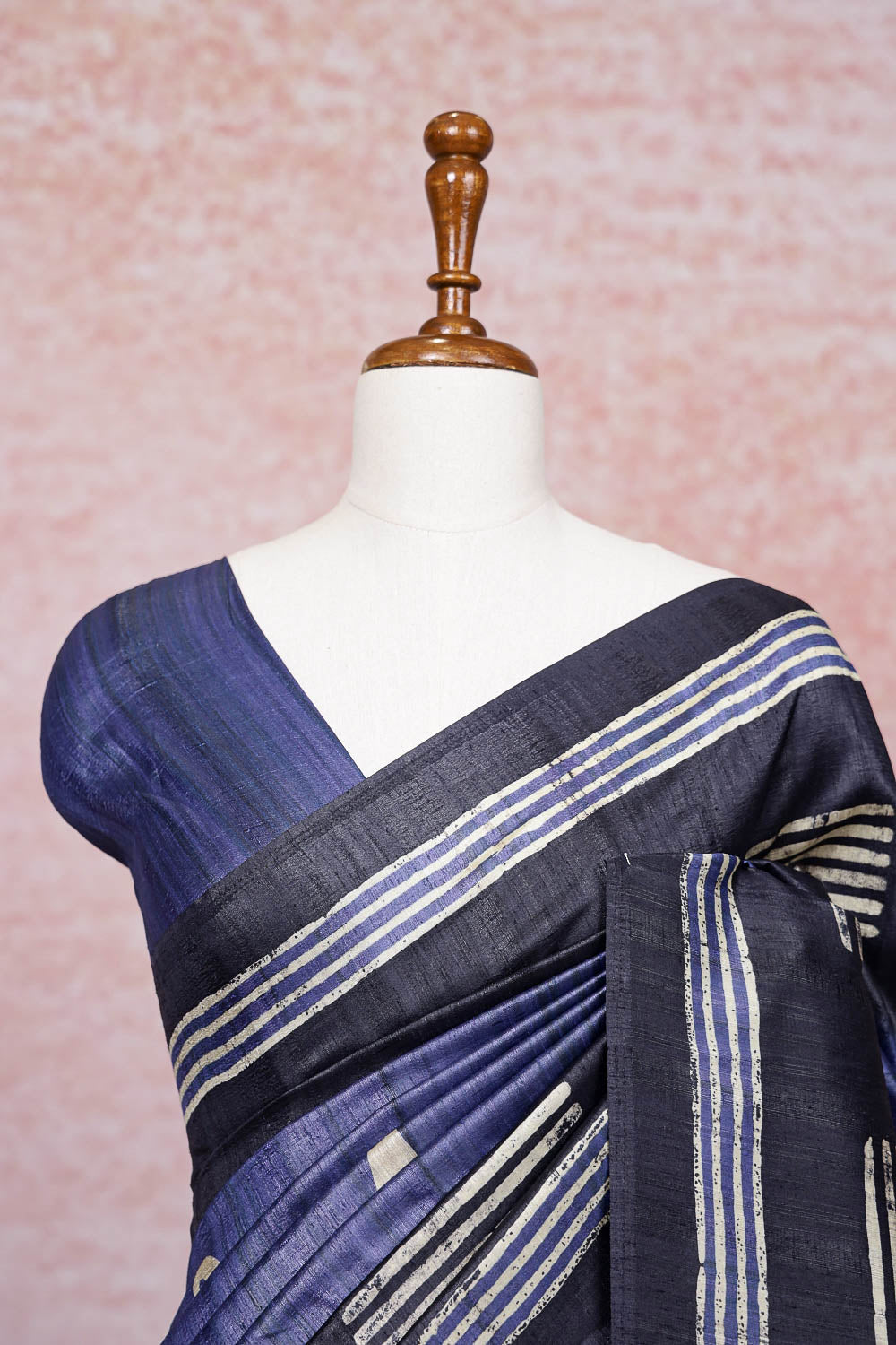 Ash Blue Semi Tussar Saree