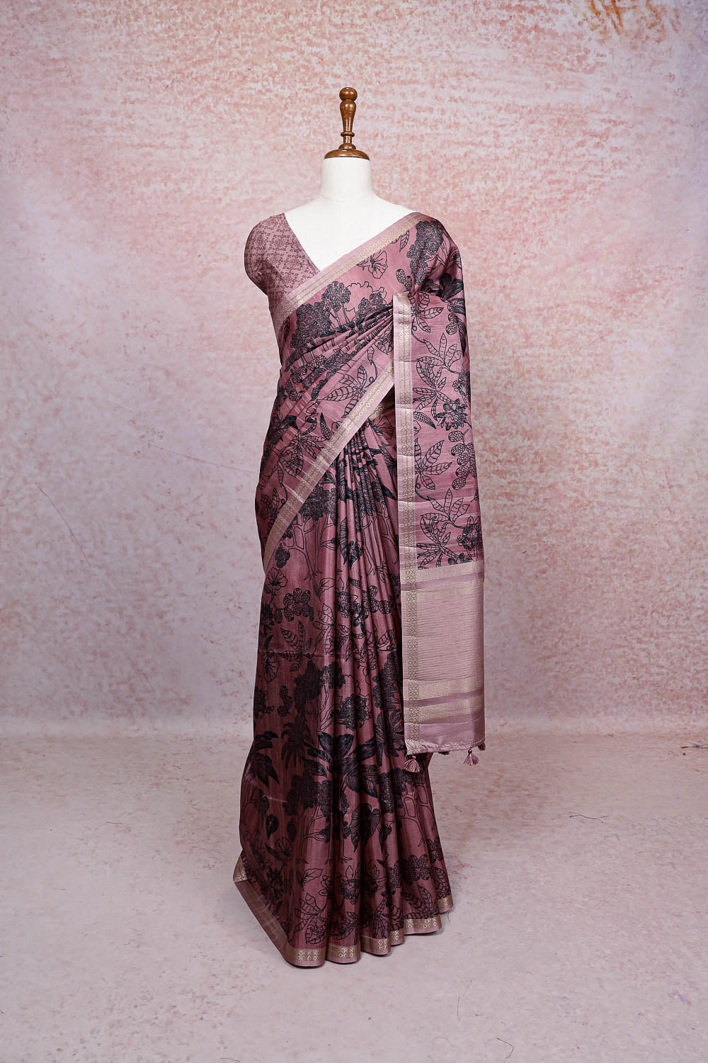 Dark Onion Pink Semi Tussar Saree