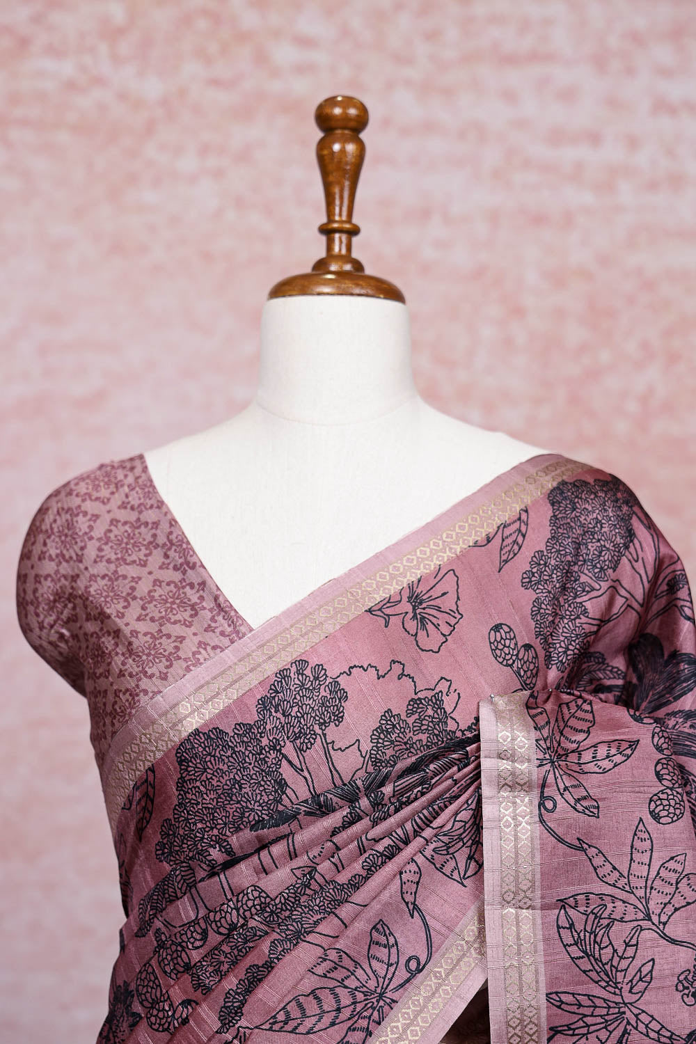 Dark Onion Pink Semi Tussar Saree