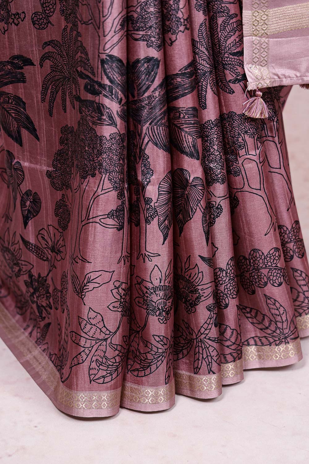 Dark Onion Pink Semi Tussar Saree