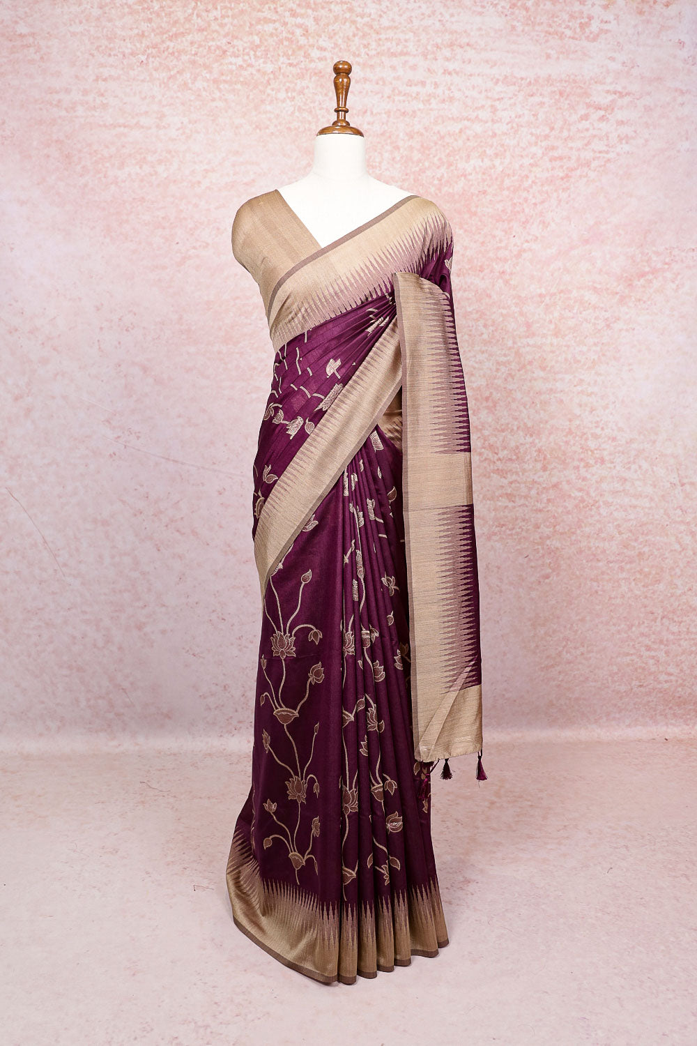 Wine Red Semi Tussar Saree