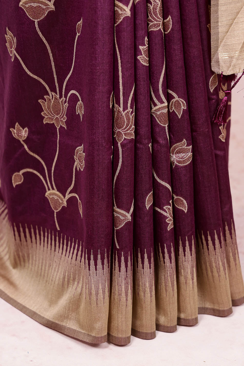 Wine Red Semi Tussar Saree