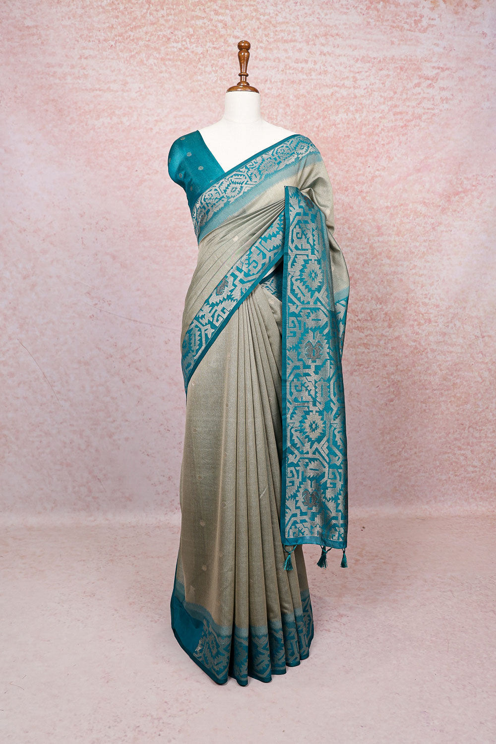 Olive Grey  Semi Tuassar Saree