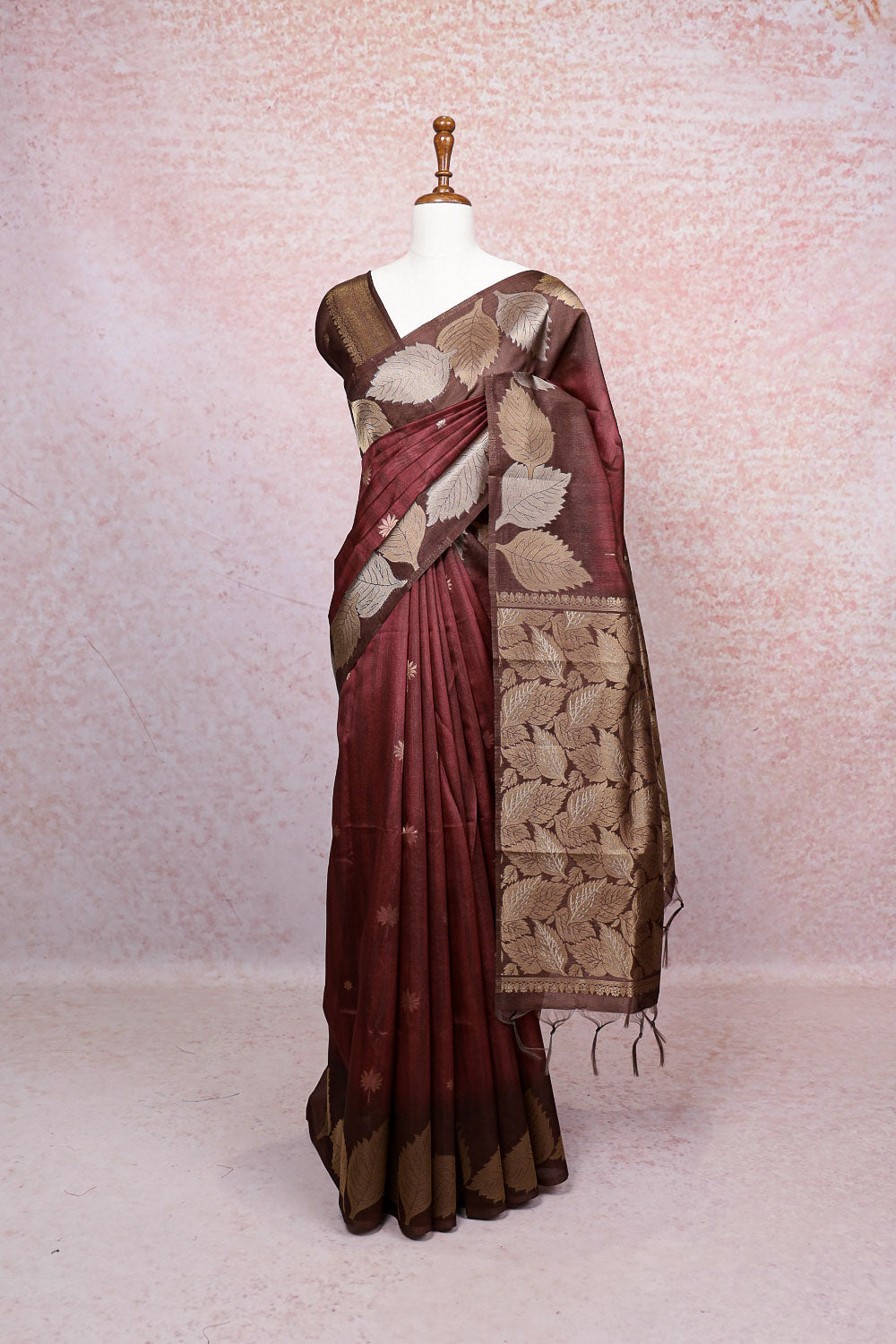 Maroon Semi Tussar Saree