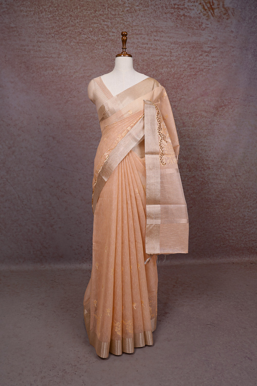 Peach Semi Tissue Saree