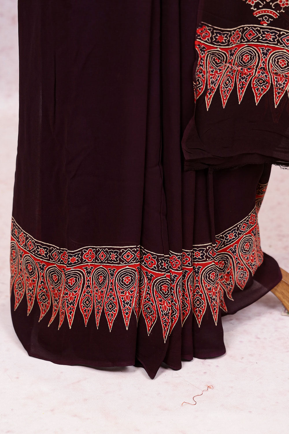 Coffee Brown Crepe Saree