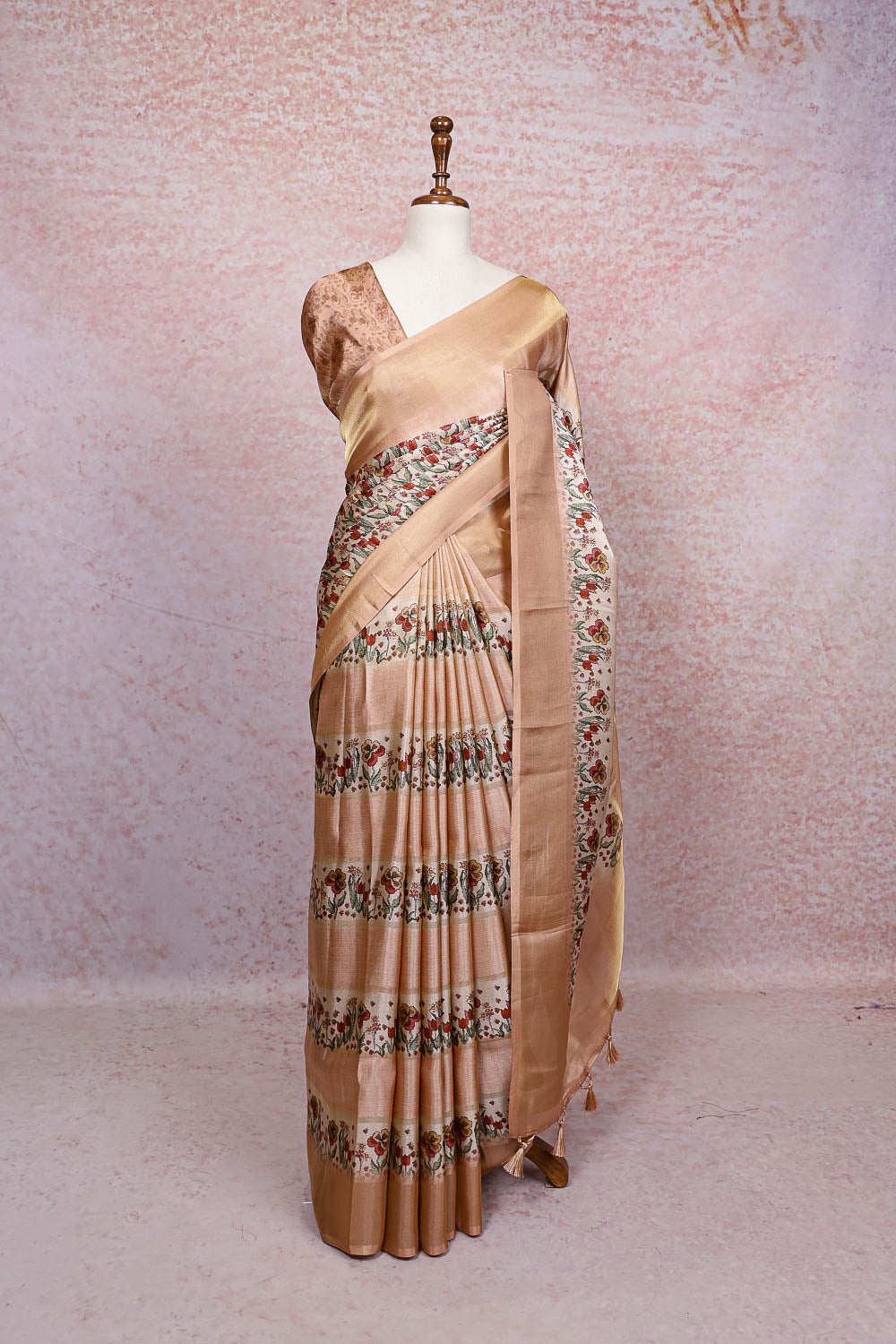 Peach Semi Banarasi Saree