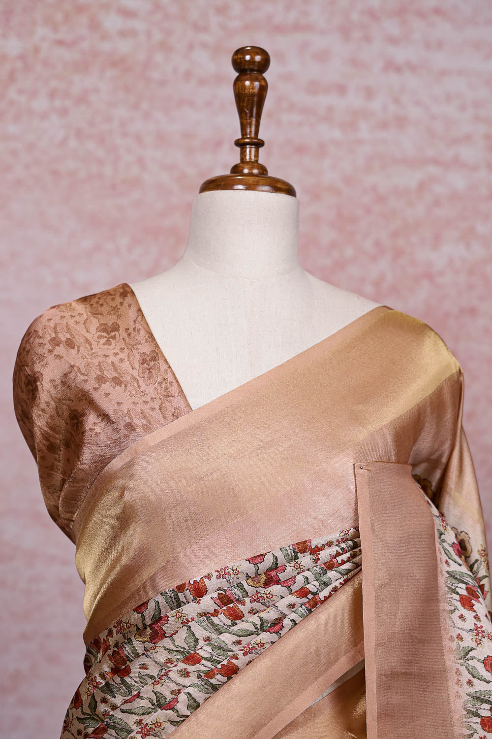 Peach Semi Banarasi Saree