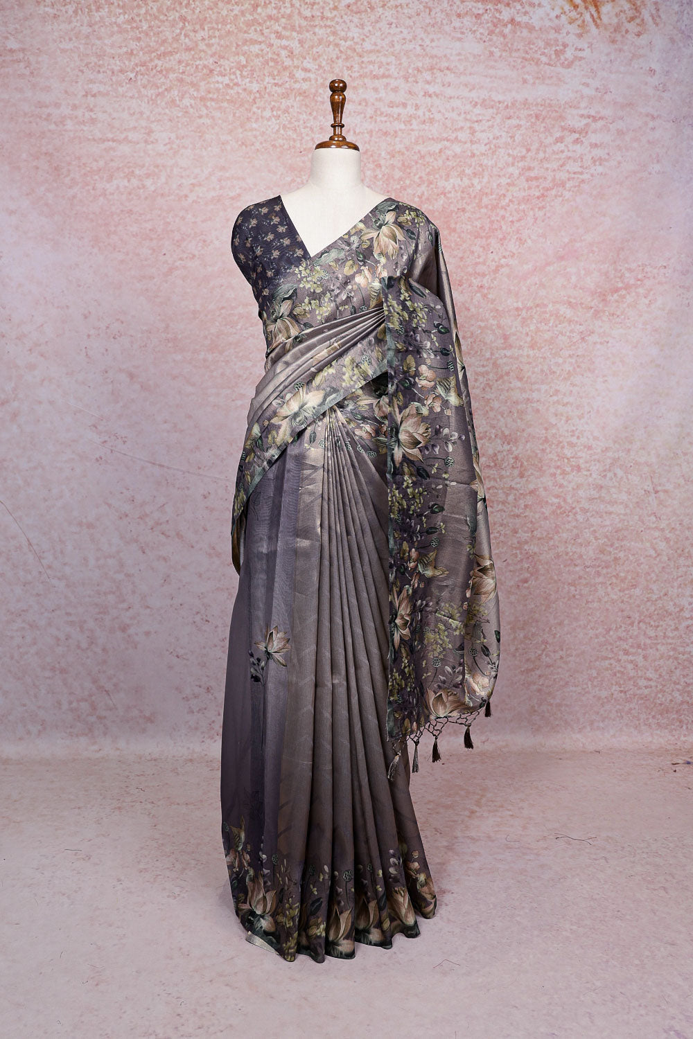 Grey Semi Tissue Saree