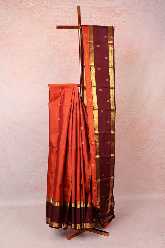 Rust Orange Kancheepuram Silk Saree