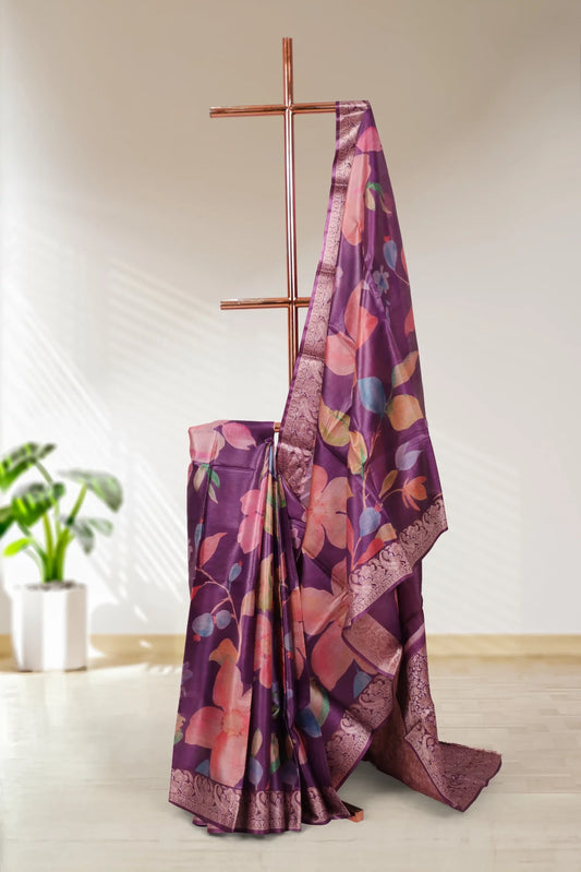 Purple Tussar Silk Saree