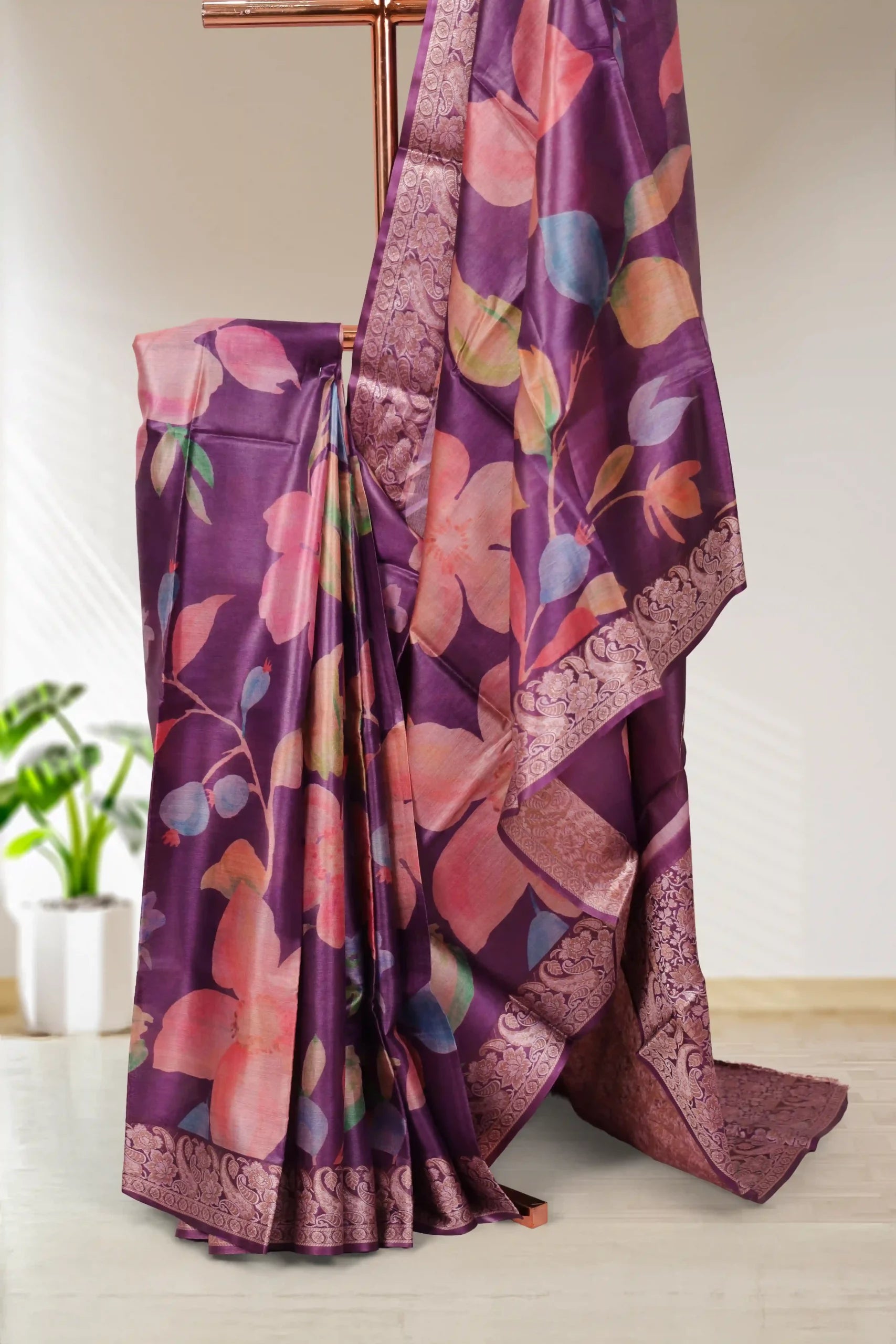 Purple Tussar Silk Saree
