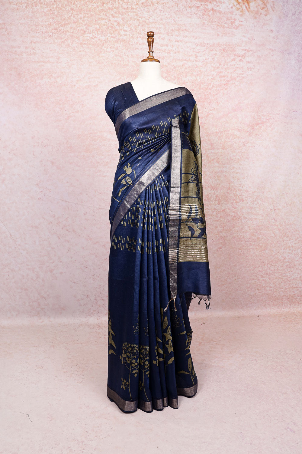 Blue Dupion Silk Saree