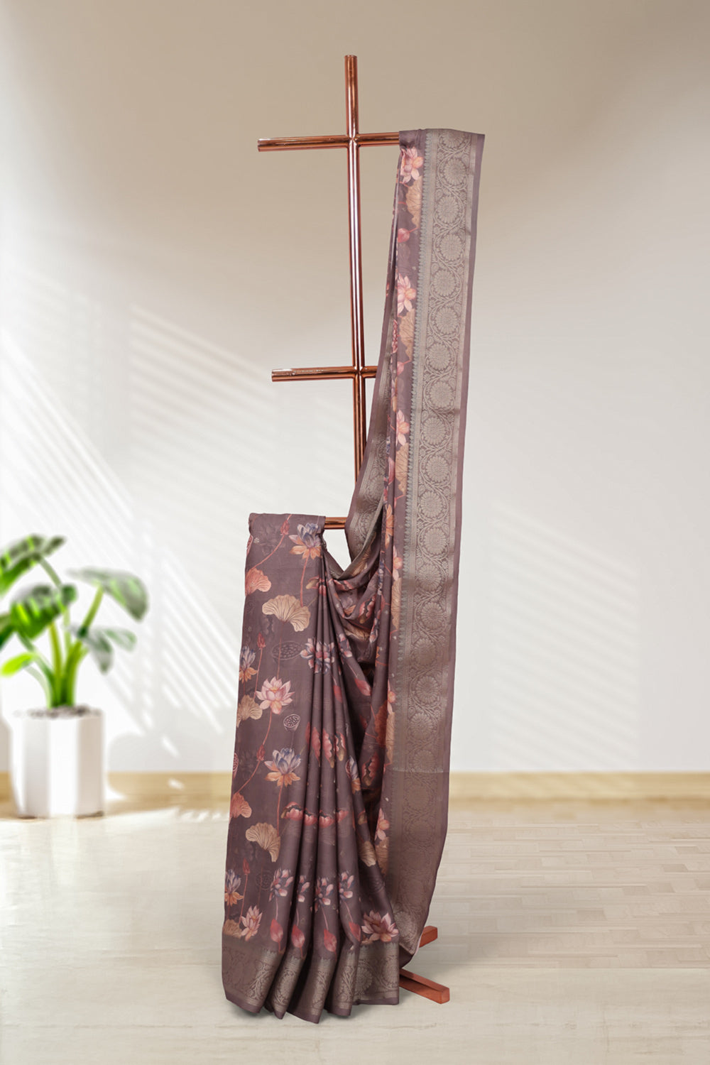Grey Semi Crepe Saree